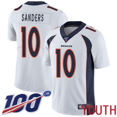 Youth Denver Broncos #10 Emmanuel Sanders White Vapor Untouchable Limited Player 100th Season Football NFL Jersey->youth nfl jersey->Youth Jersey